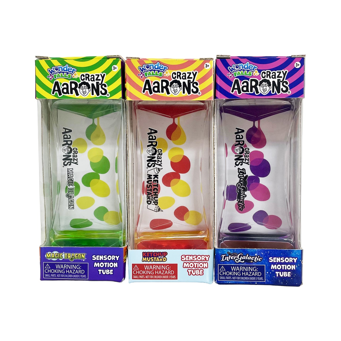Crazy Aaron’s® Wonder Falls Sensory Motion Tubes – 12 Unit PDQ Display (Intergalactic, Ketchup & Mustard, Magic Dragon)