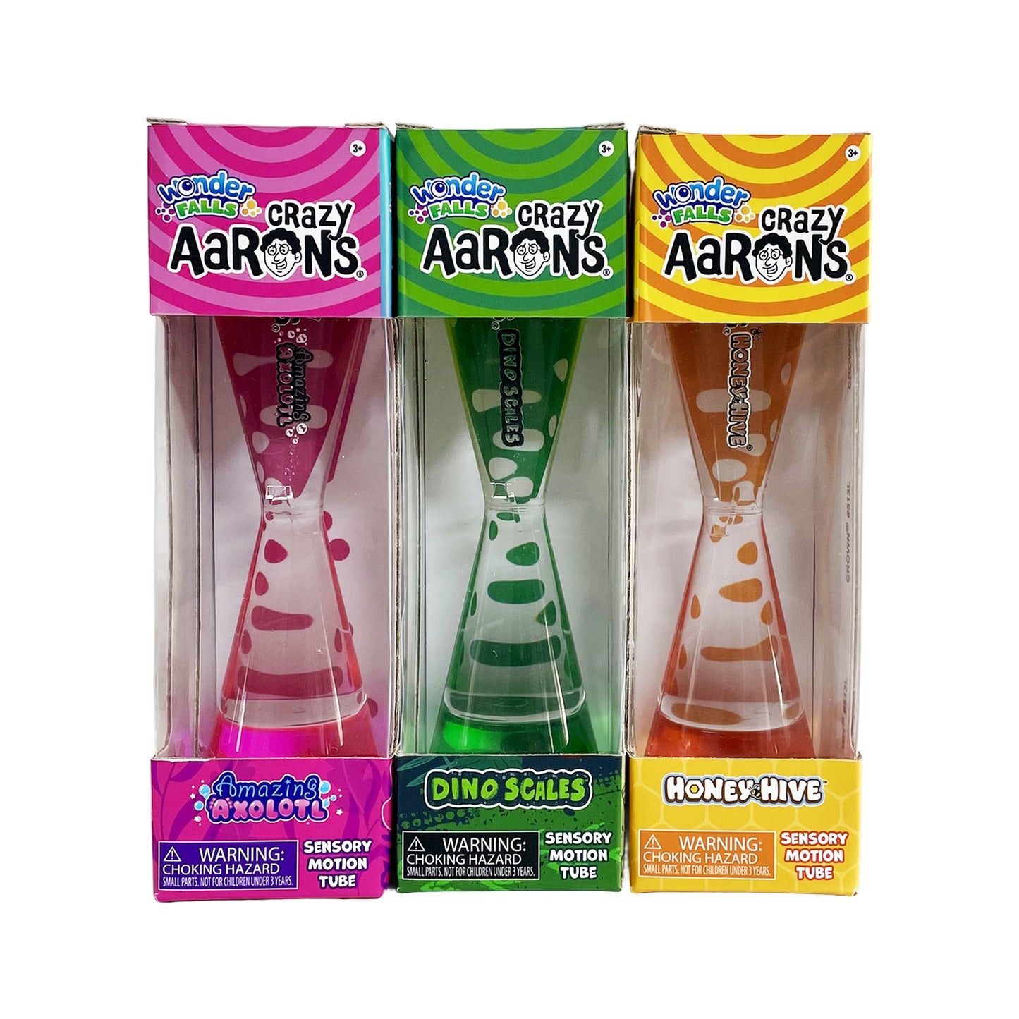 Crazy Aaron’s® Wonder Falls Sensory Motion Tubes – 12 Unit PDQ Display (Amazing Axolotl, Dino Scales, Honey Hive)