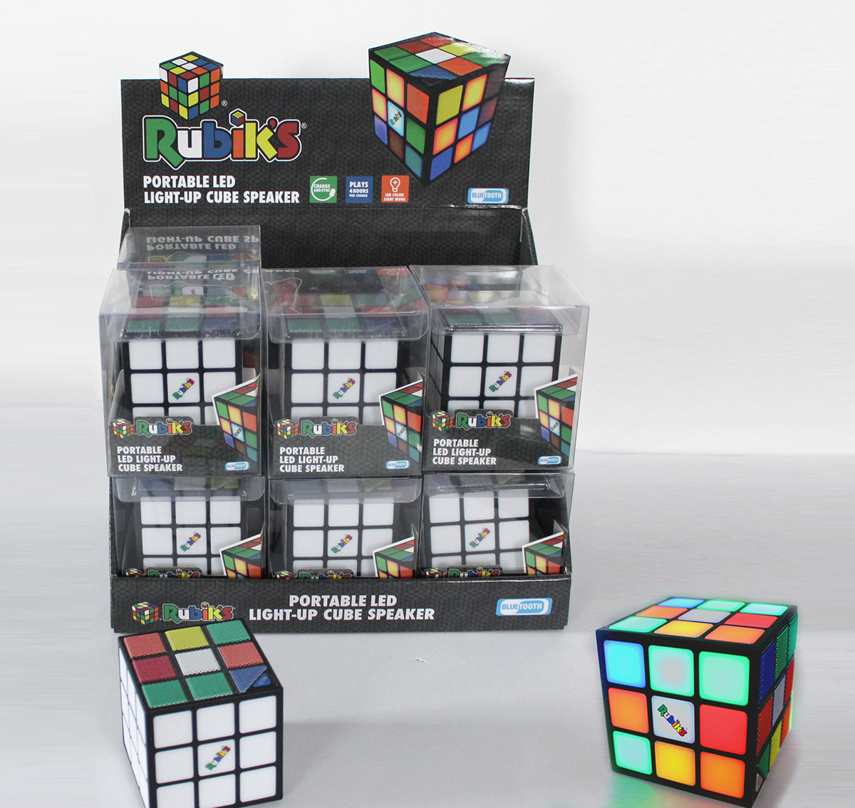 Rubik's - Portable LED Light-Up Cube Speaker CDU (12-Pack)