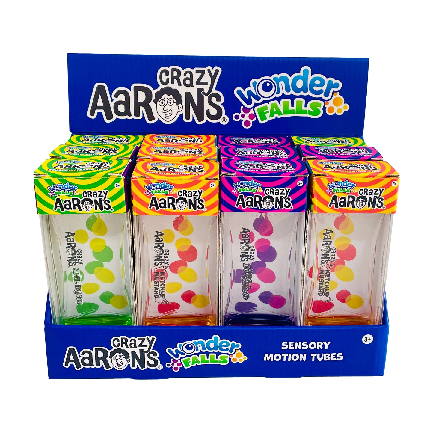 Crazy Aaron’s® Wonder Falls Sensory Motion Tubes – 12 Unit PDQ Display (Intergalactic, Ketchup & Mustard, Magic Dragon)