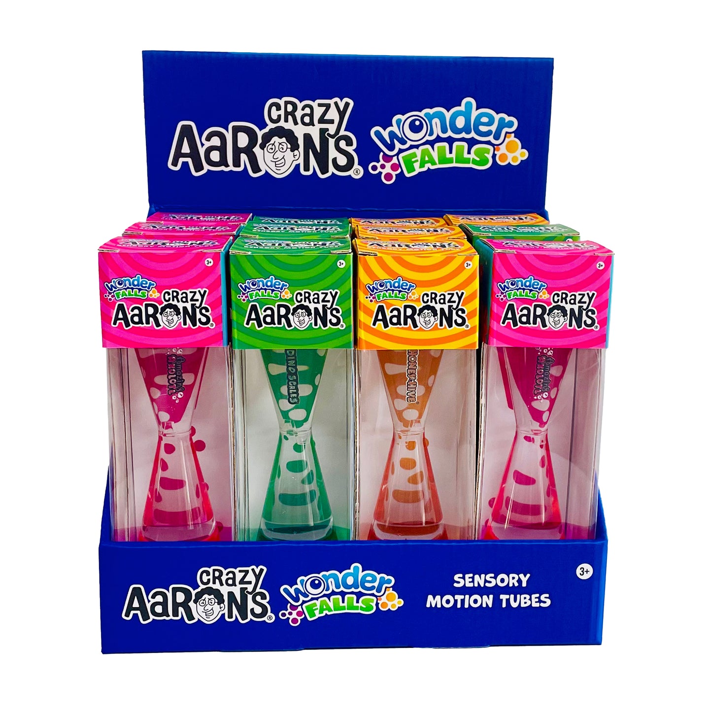 Crazy Aaron’s® Wonder Falls Sensory Motion Tubes – 12 Unit PDQ Display (Amazing Axolotl, Dino Scales, Honey Hive)